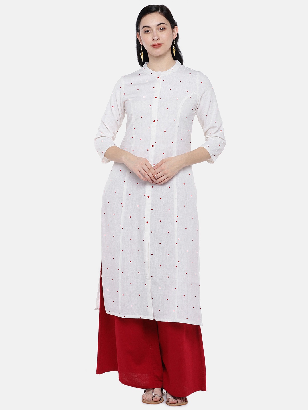 

Prakrti Women Off-White Woven Design Straight Kurta