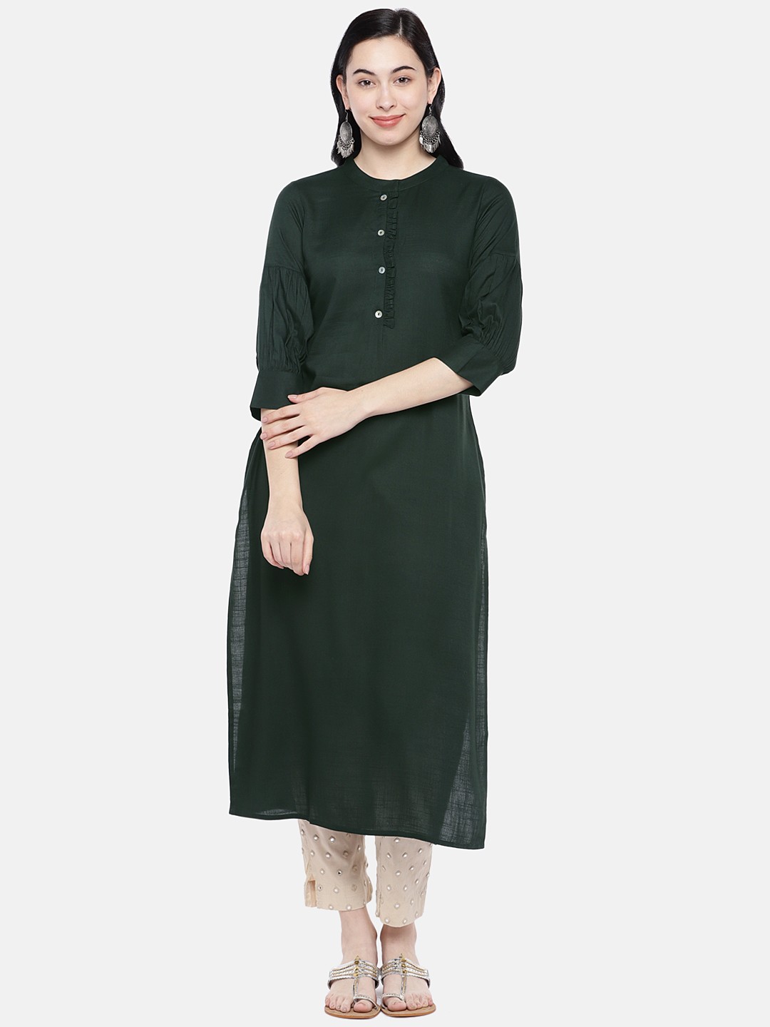 

Prakrti Women Green Solid Straight Kurta