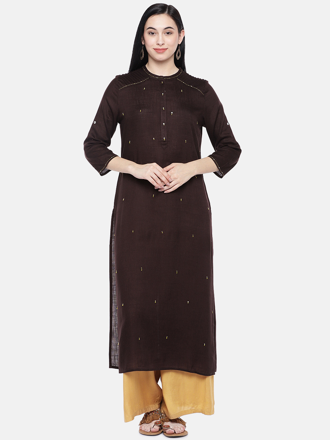

Prakrti Women Coffee Brown Embellished Straight Kurta
