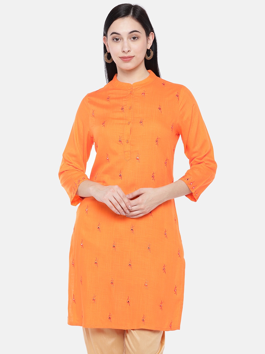 

Prakrti Women Orange Embroidered Straight Kurta