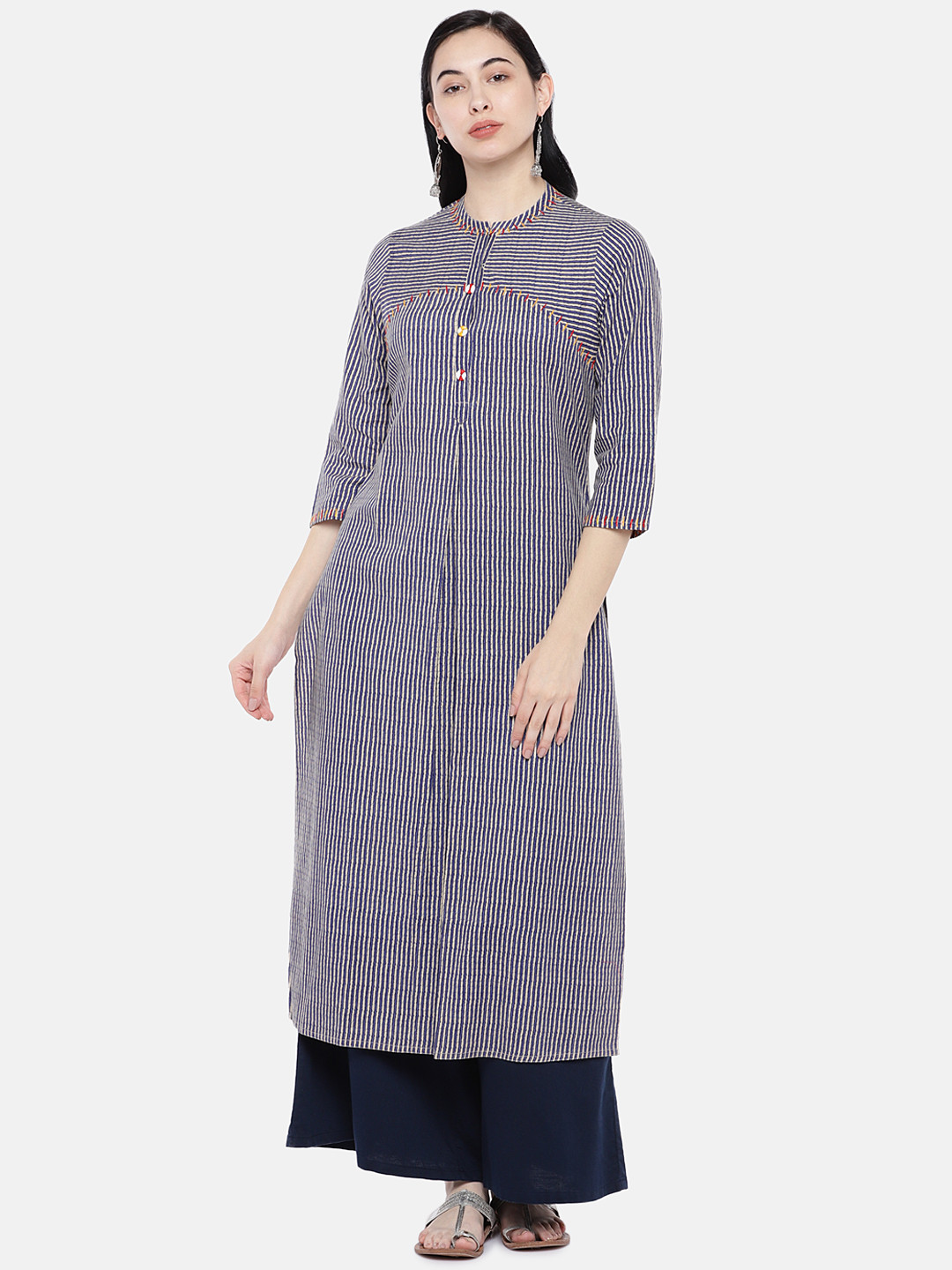 

Prakrti Women Blue & Beige Striped Kurta