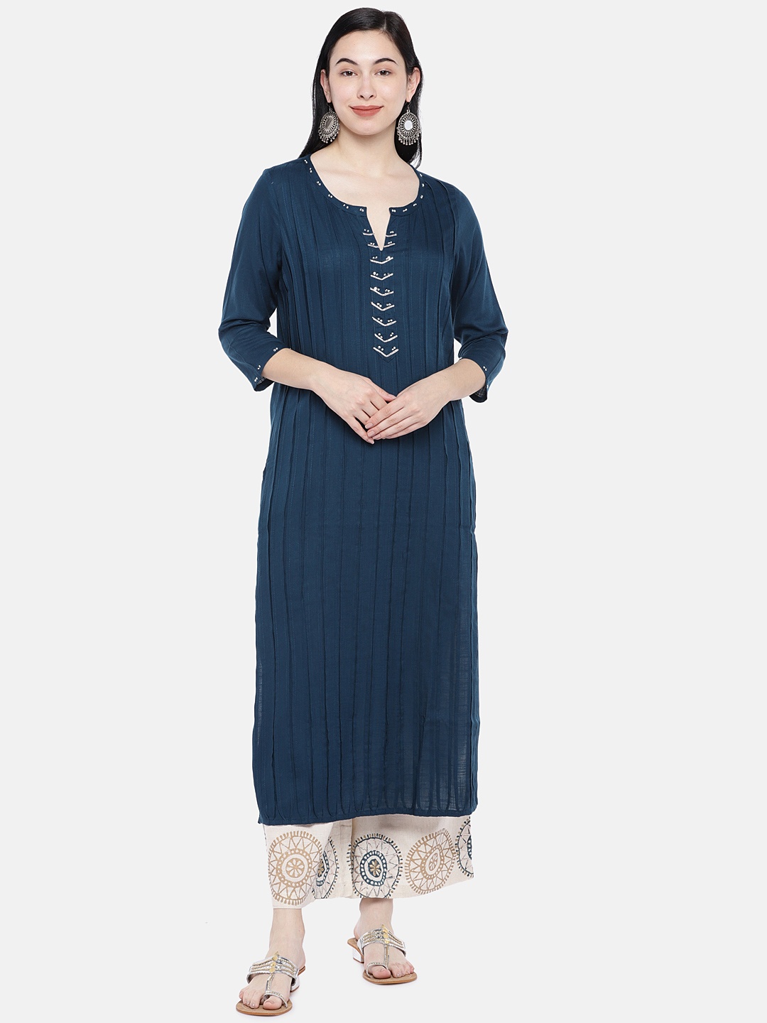 

Prakrti Women Blue & Off-White Solid Kurta with Palazzos
