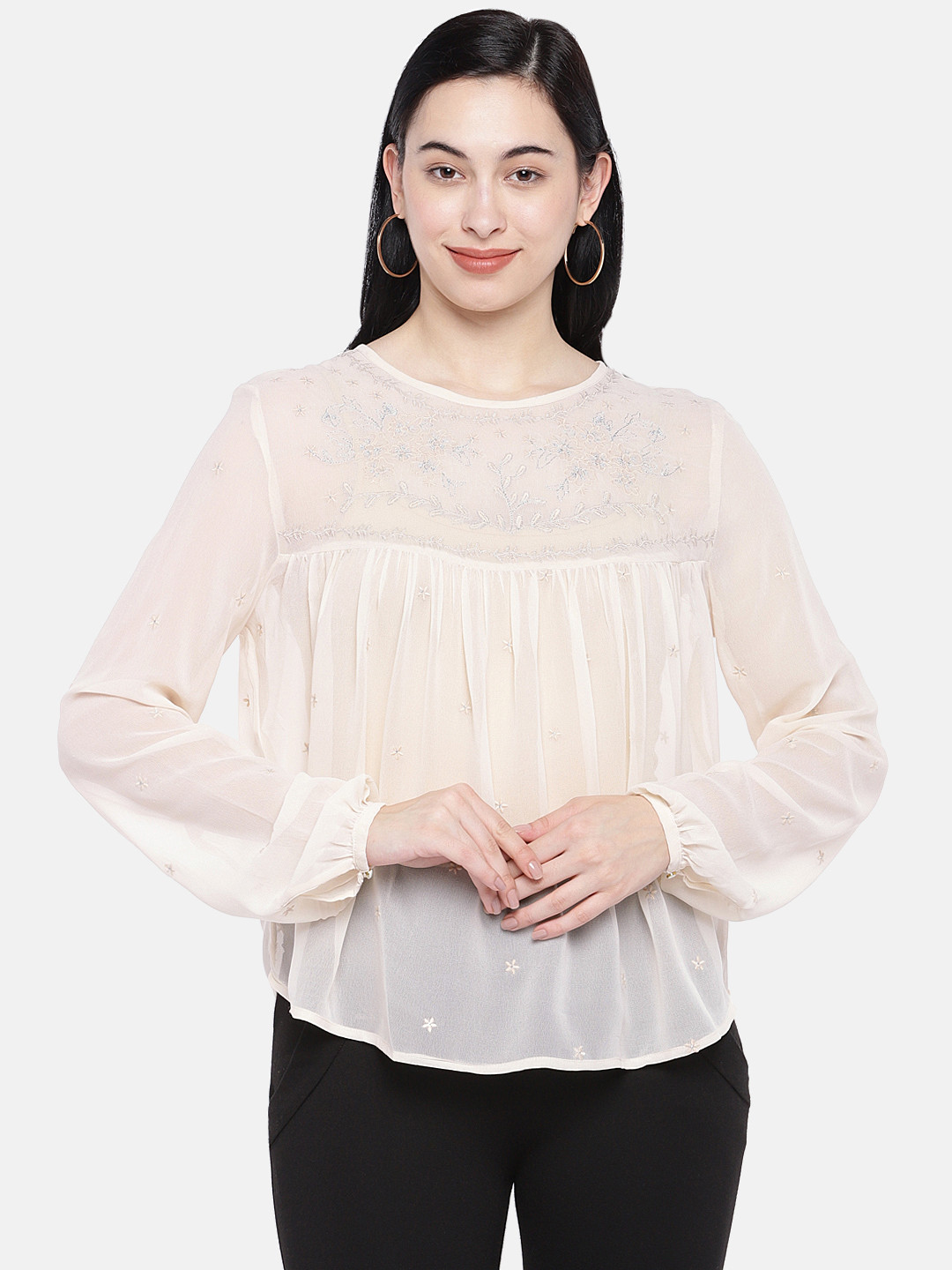 

Prakrti Women Cream-Coloured Embroidered Top