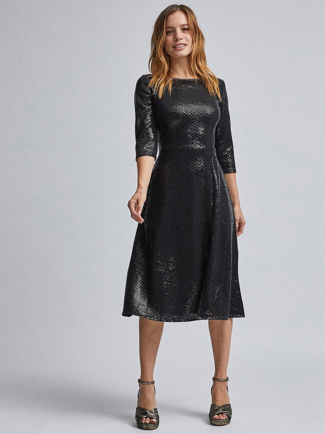 

DOROTHY PERKINS Women Black Embellished Fit and Flare Dress