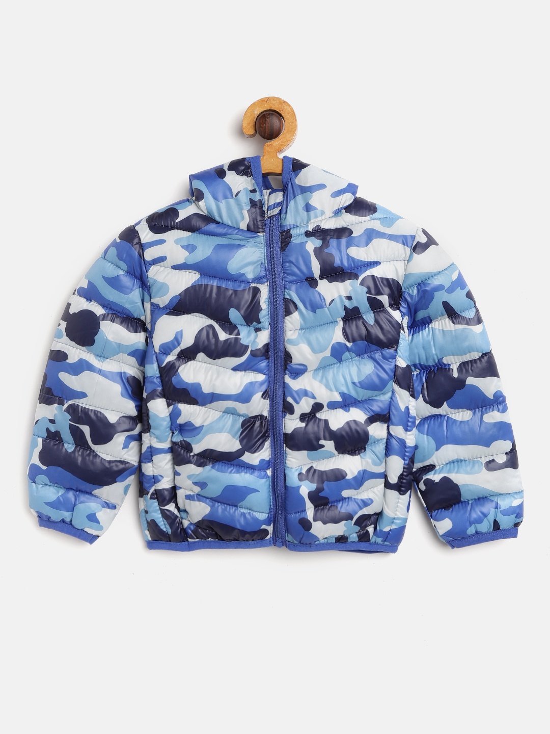 

Kids On Board Kids Blue & White Camouflage Print Hooded Puffer Jacket