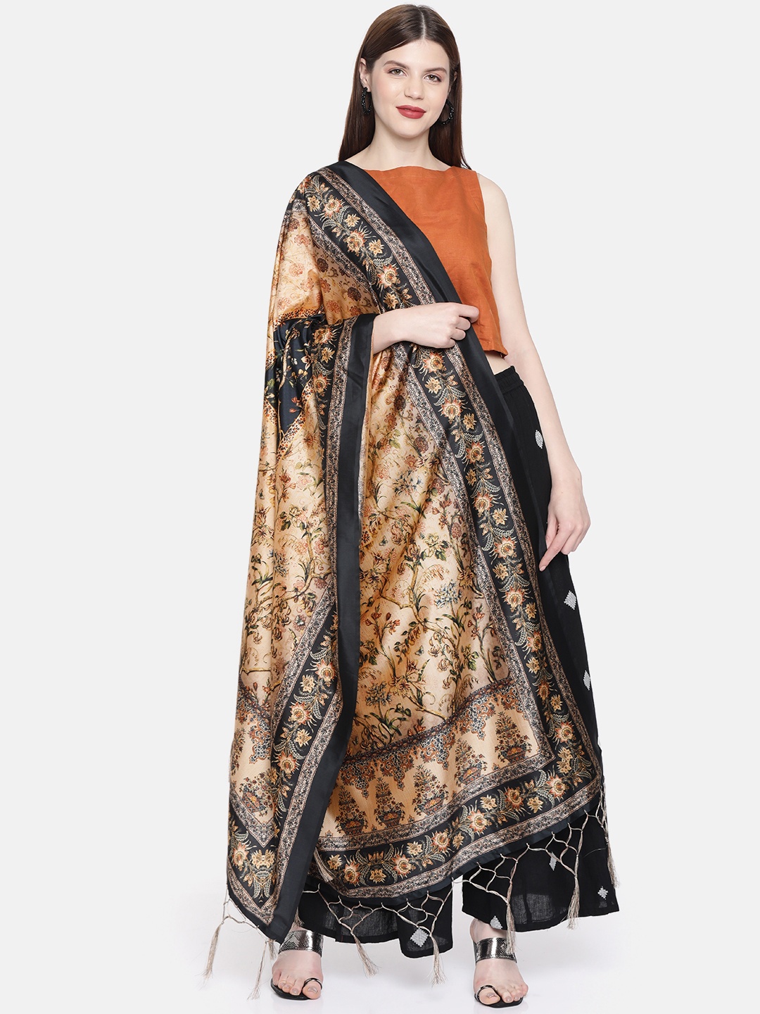 

Sugathari Beige & Black Printed Dupatta