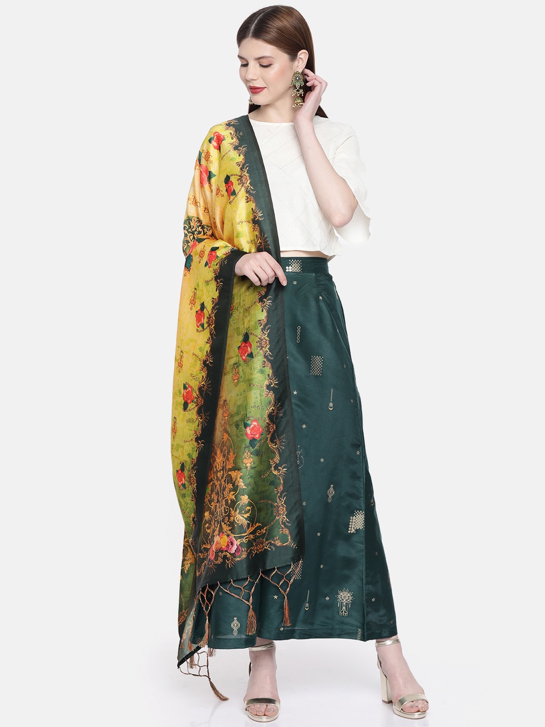 

Sugathari Green & Yellow Printed Dupatta