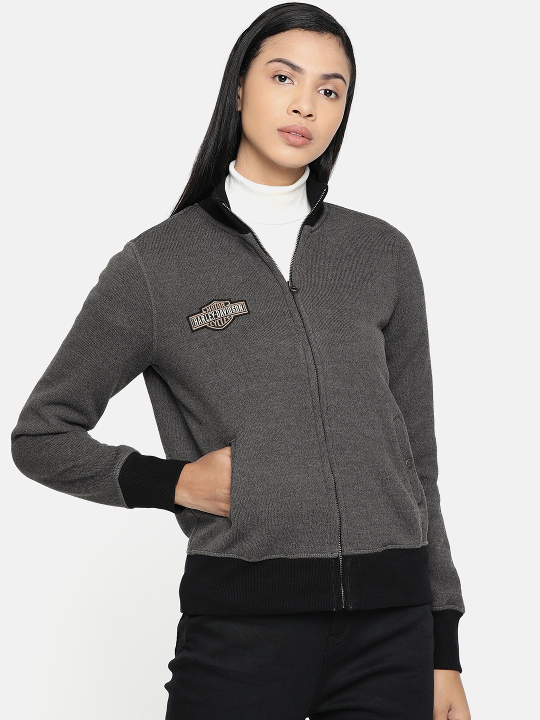 

Harley-Davidson Women Charcoal Grey Solid Sweatshirt