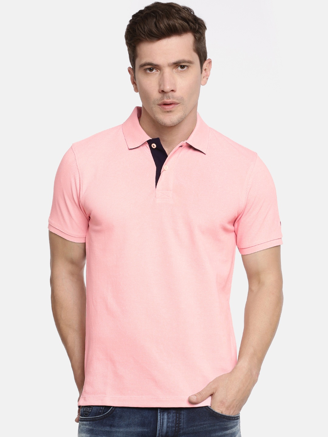 

Being Human Men Pink Solid Polo Collar Pure Cotton T-shirt