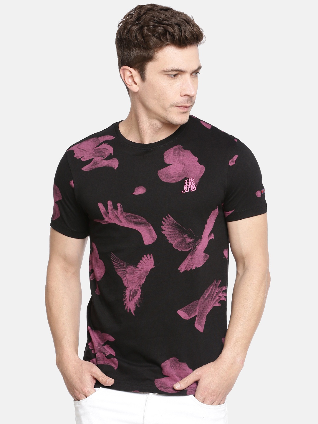 

Being Human Men Black Printed Round Neck Pure Cotton T-shirt