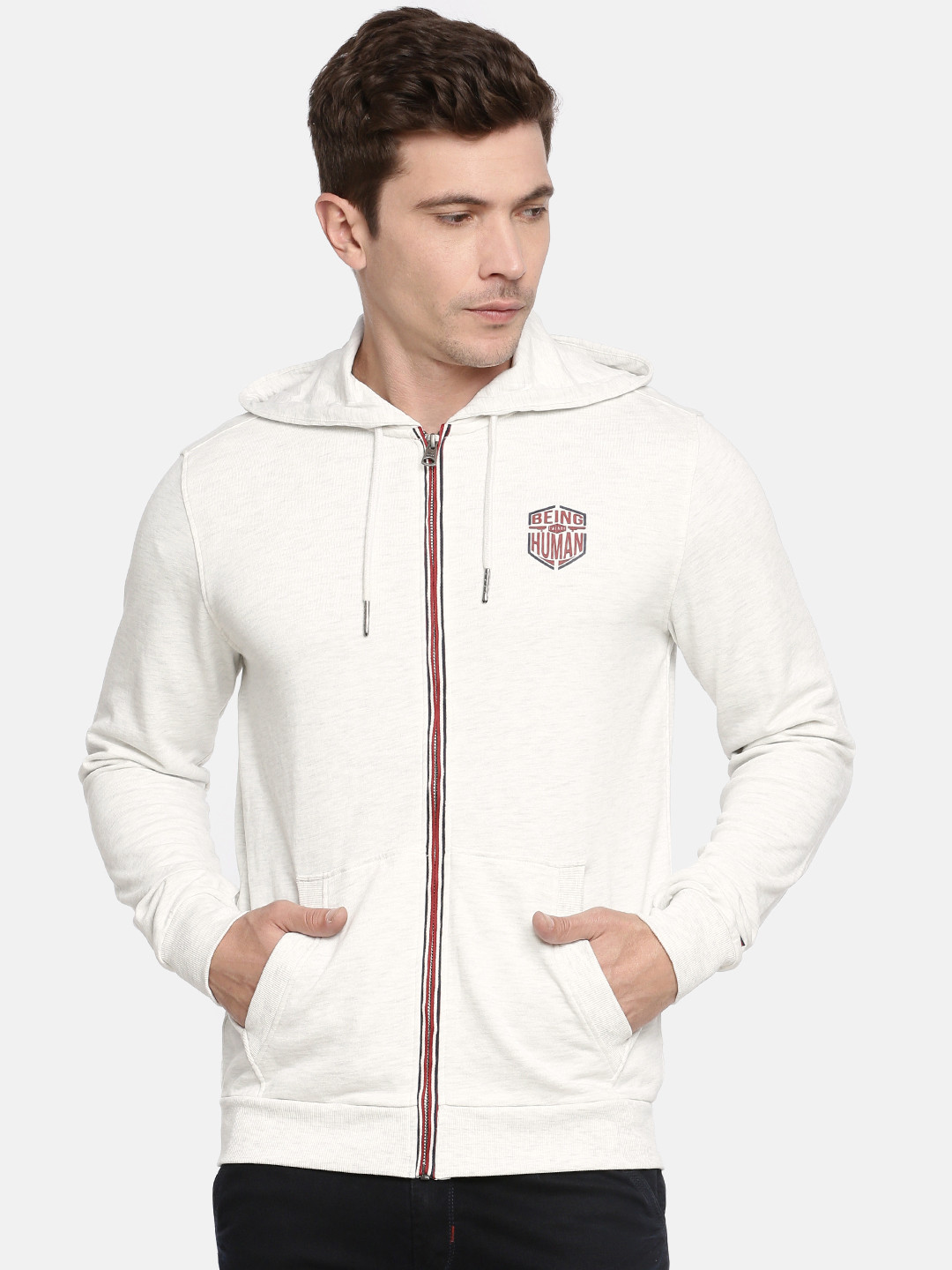 

Being Human Men Off-White Solid Hooded Sweatshirt