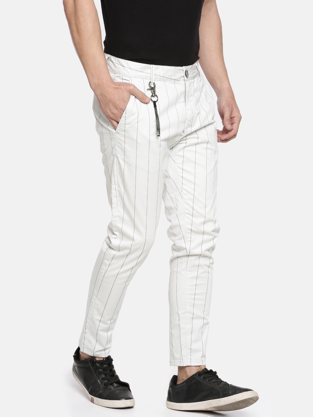 

Being Human ClothingMen White & Grey Regular Fit Striped Cropped Chinos