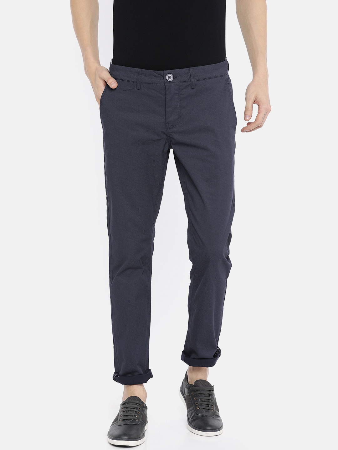 

Being Human Clothing Men Navy Blue Regular Fit Self Design Chinos