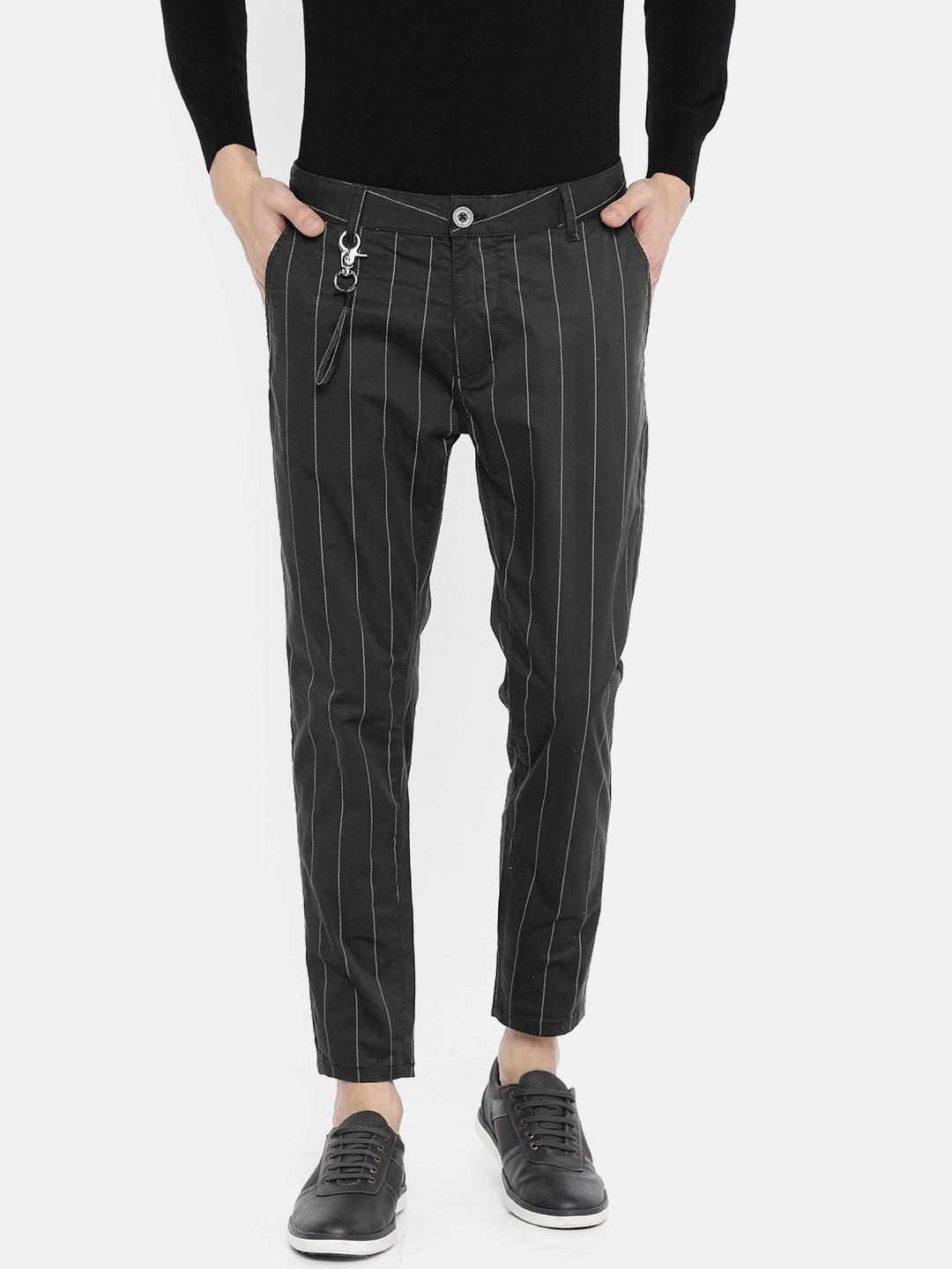 

Being Human Clothing Men Black & Grey Regular Fit Striped Trousers