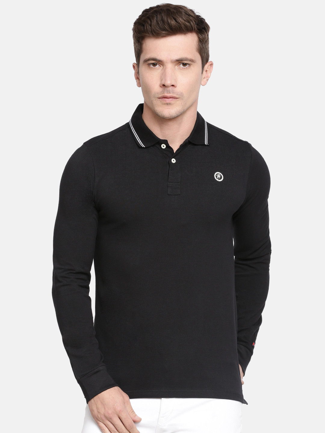 

Being Human Clothing Men Black Solid Polo Collar T-shirt