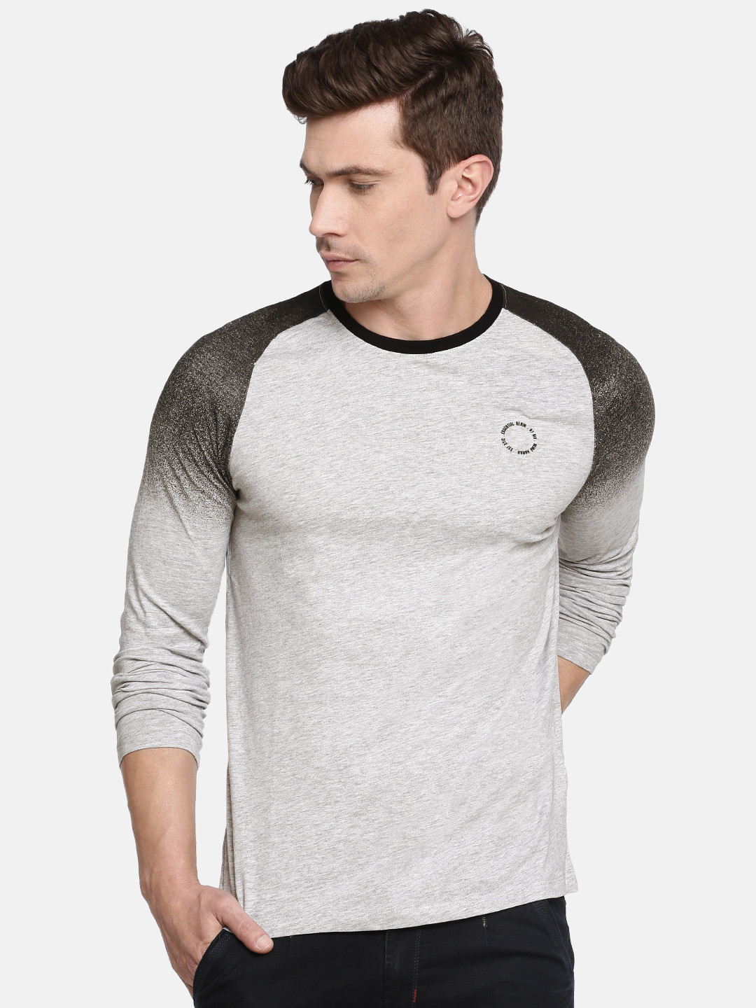 

Being Human Clothing Men Grey Melange Solid Round Neck T-shirt
