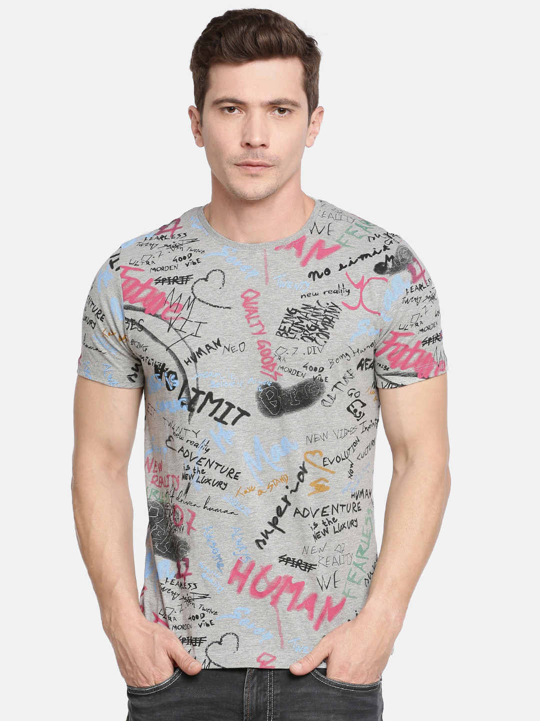 

Being Human Men Grey Printed Round Neck T-shirt