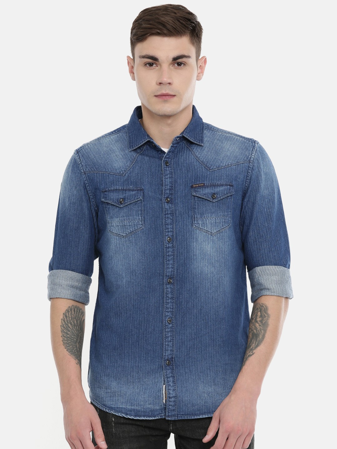 

Being Human Clothing Men Blue Regular Fit Faded Casual Shirt