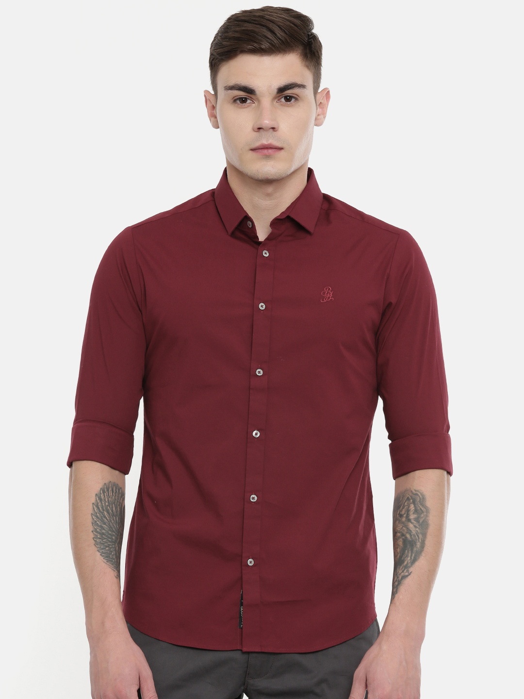 

Being Human Clothing Men Maroon Slim Fit Solid Casual Shirt