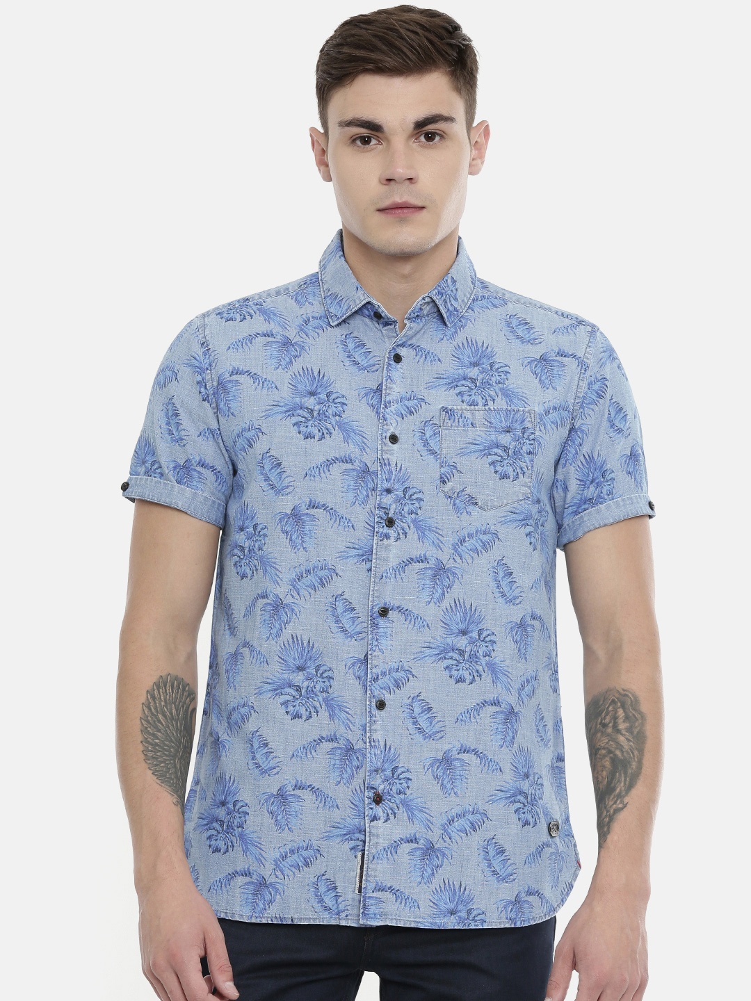 

Being Human Clothing Men Blue & Grey Regular Fit Printed Casual Shirt