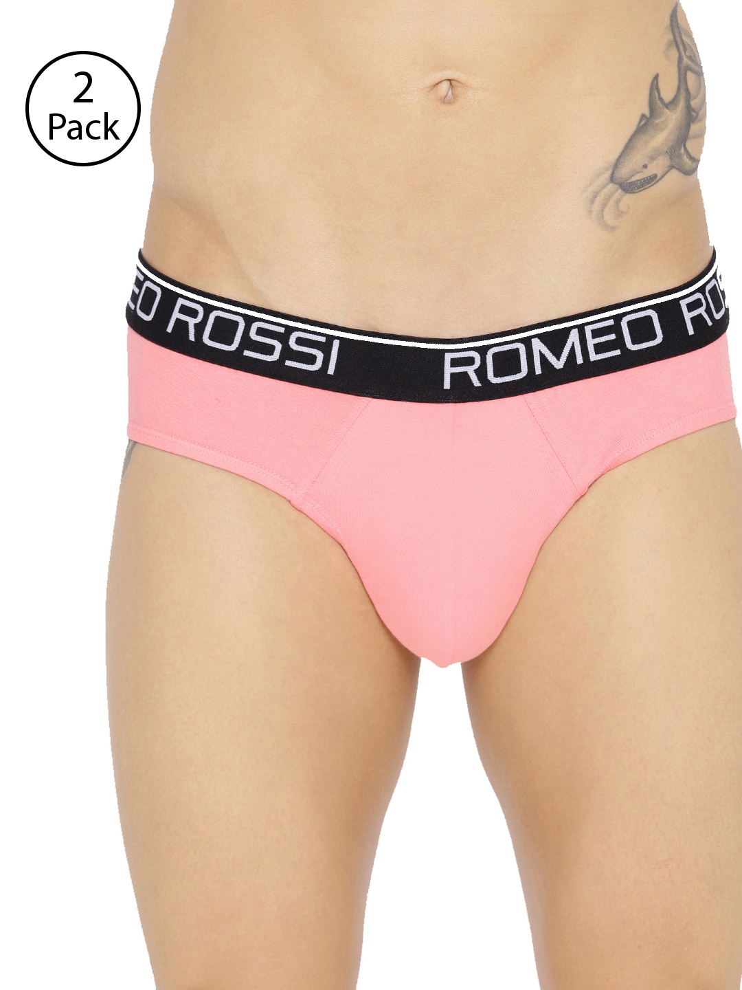

ROMEO ROSSI Men Pack of 2 Peach-Coloured Solid Low-Rise Basic Briefs CLBP-2003-PE-2