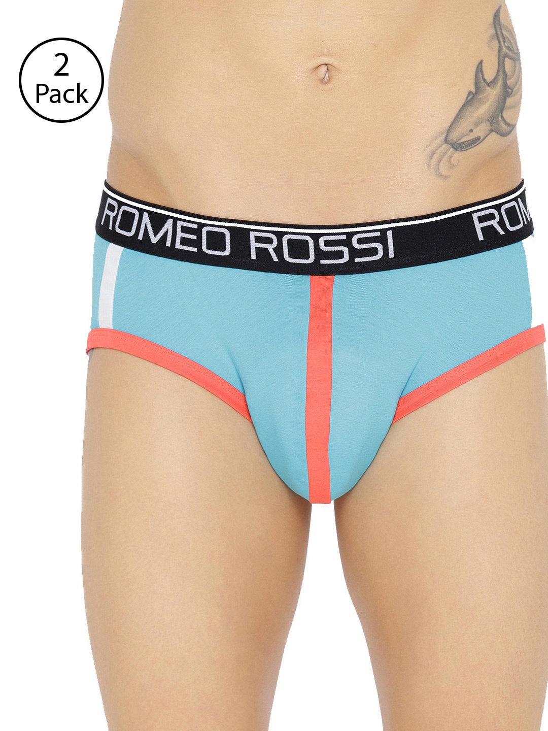 

ROMEO ROSSI Men Pack of 2 Blue Striped Low-Rise Briefs CLBCP-2002-FR-2