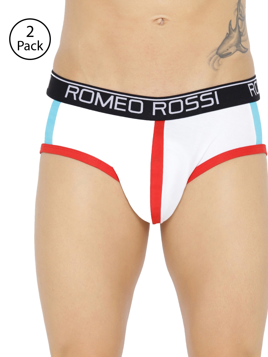 

ROMEO ROSSI Men Pack of 2 White & Red Solid Low-Rise Basic Briefs CLBCP-2002-WH-2