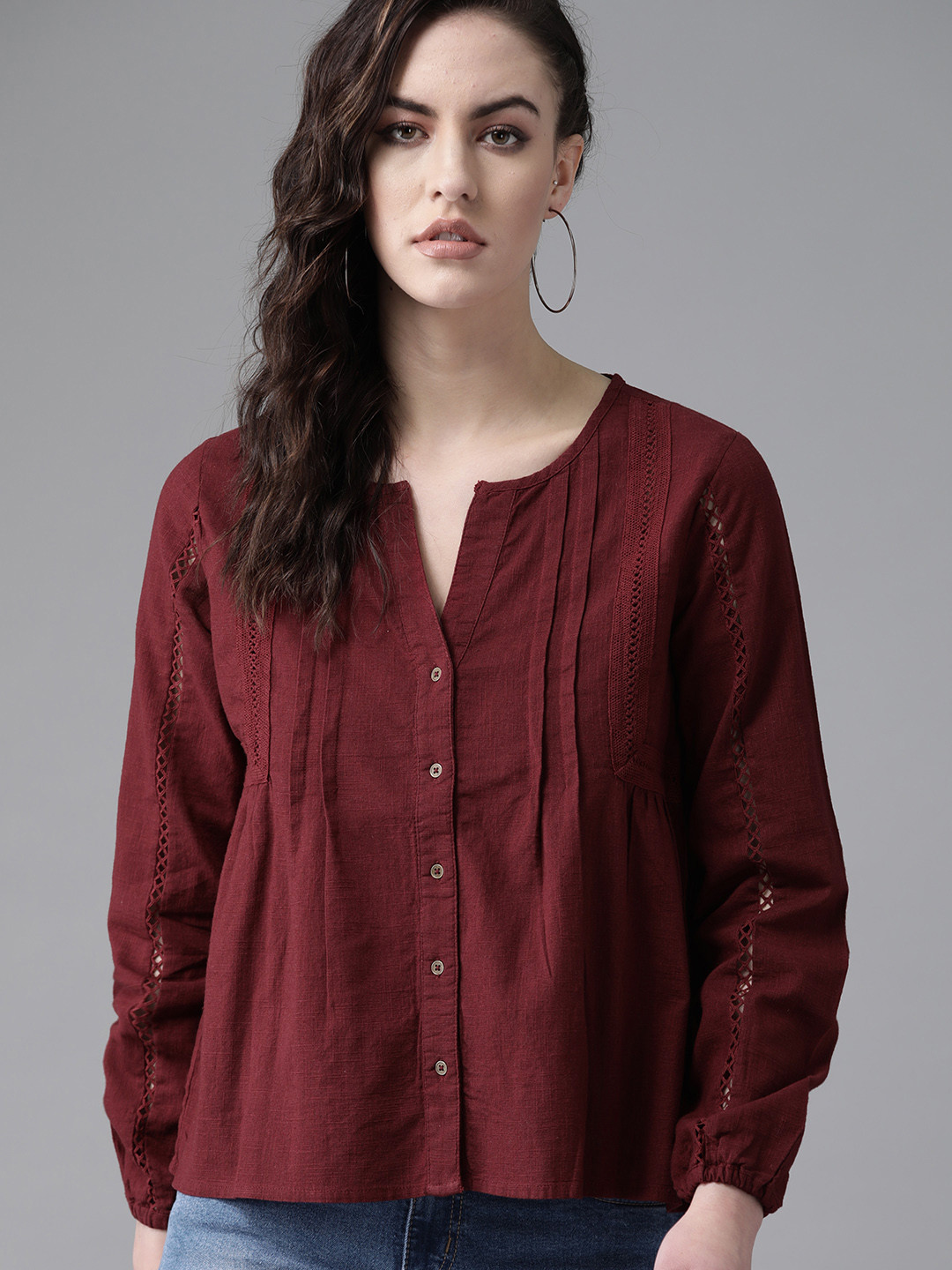 

The Roadster Lifestyle Co Women Maroon Solid A-Line Top