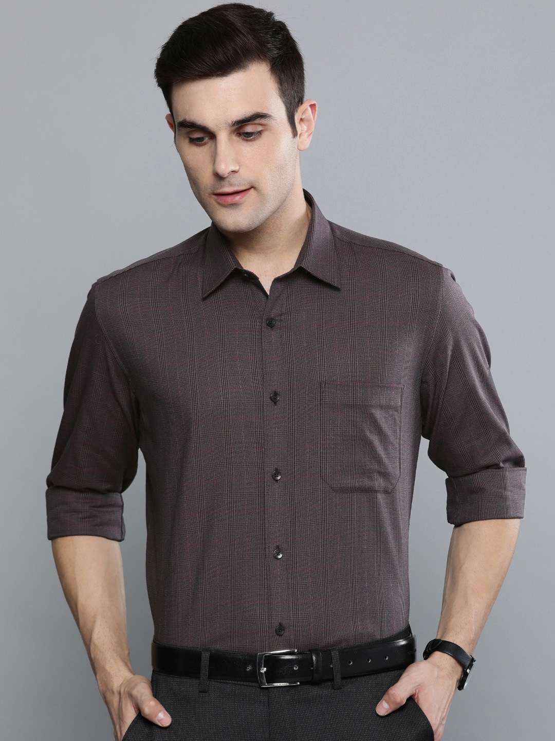 

Louis Philippe Men Brown Slim Fit Checked Formal Shirt