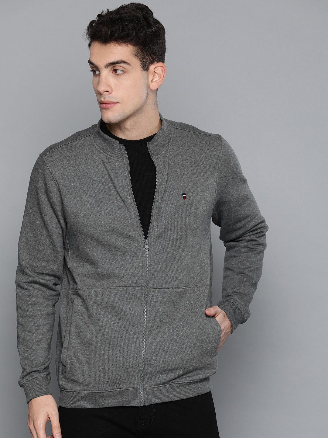 

Louis Philippe Sport Men Grey Solid Front-Open Sweatshirt