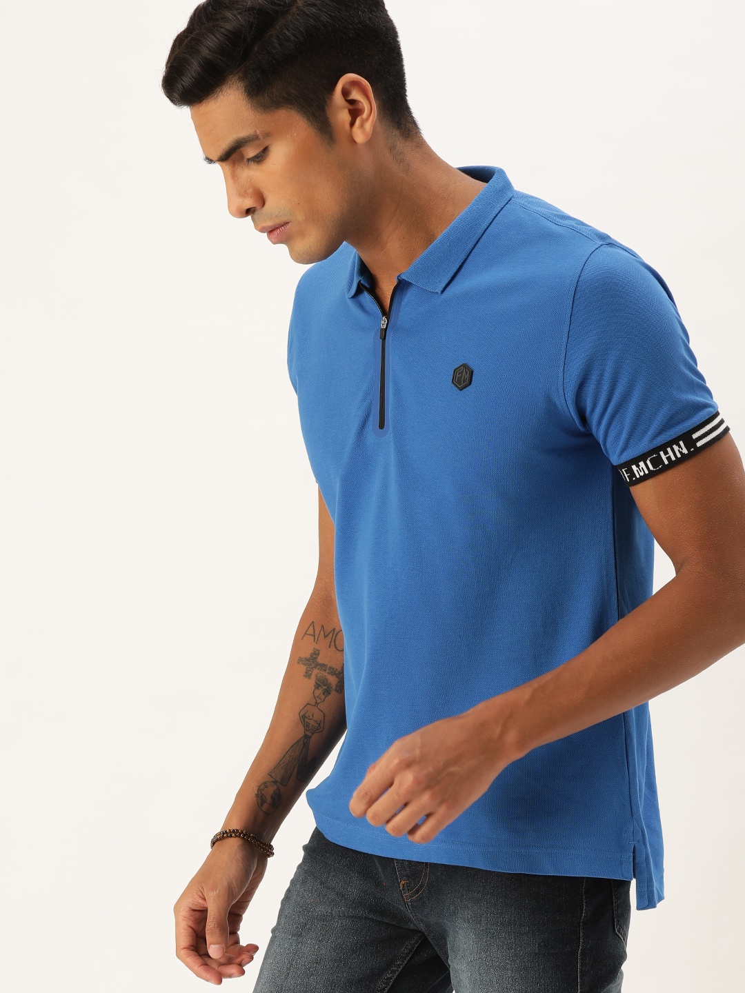 

Flying Machine Men Blue Solid Polo Collar T-shirt