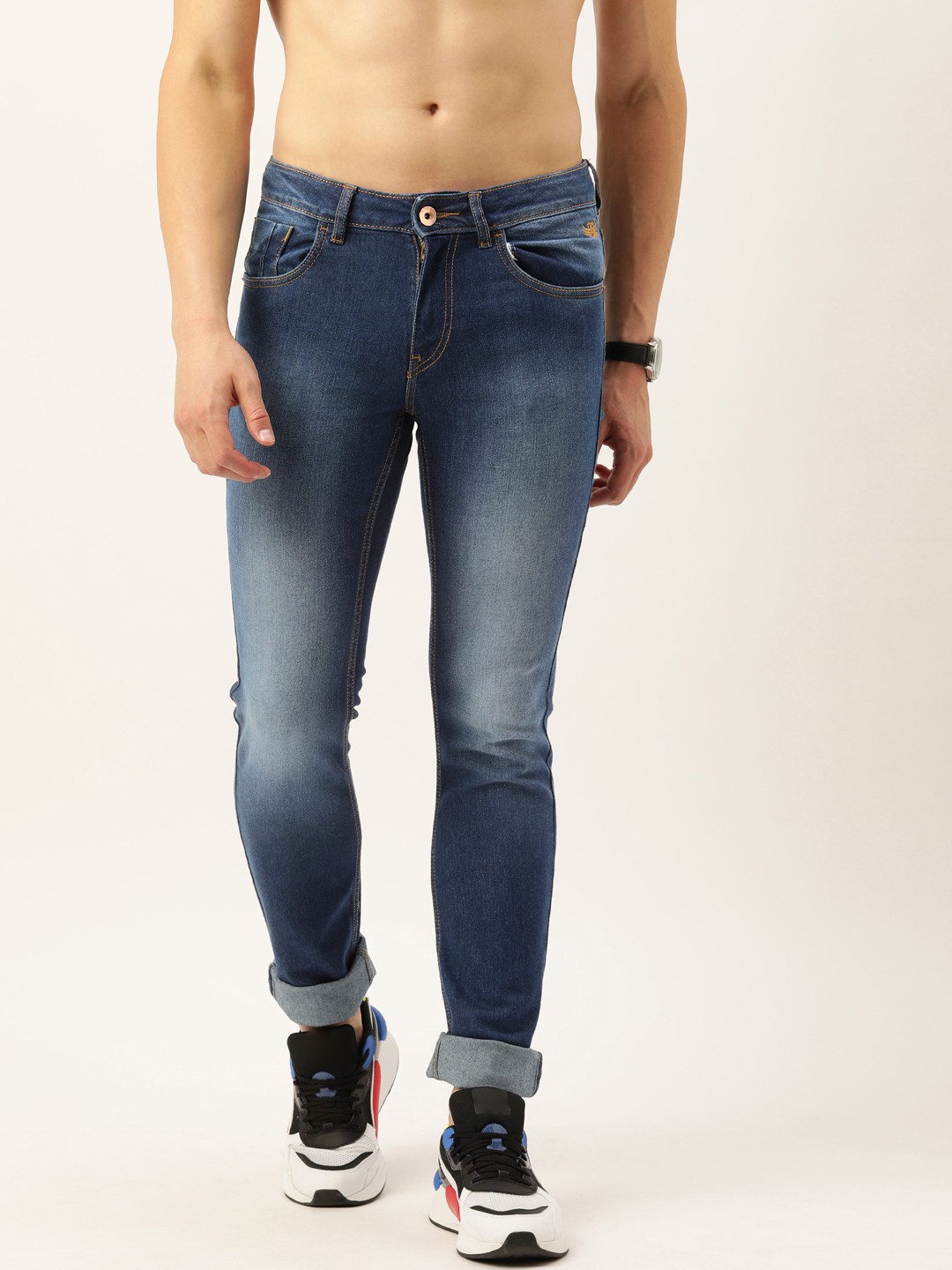 

Flying Machine Men Blue Micheal Slim Tapered Fit Mid-Rise Clean Look Stretchable Jeans