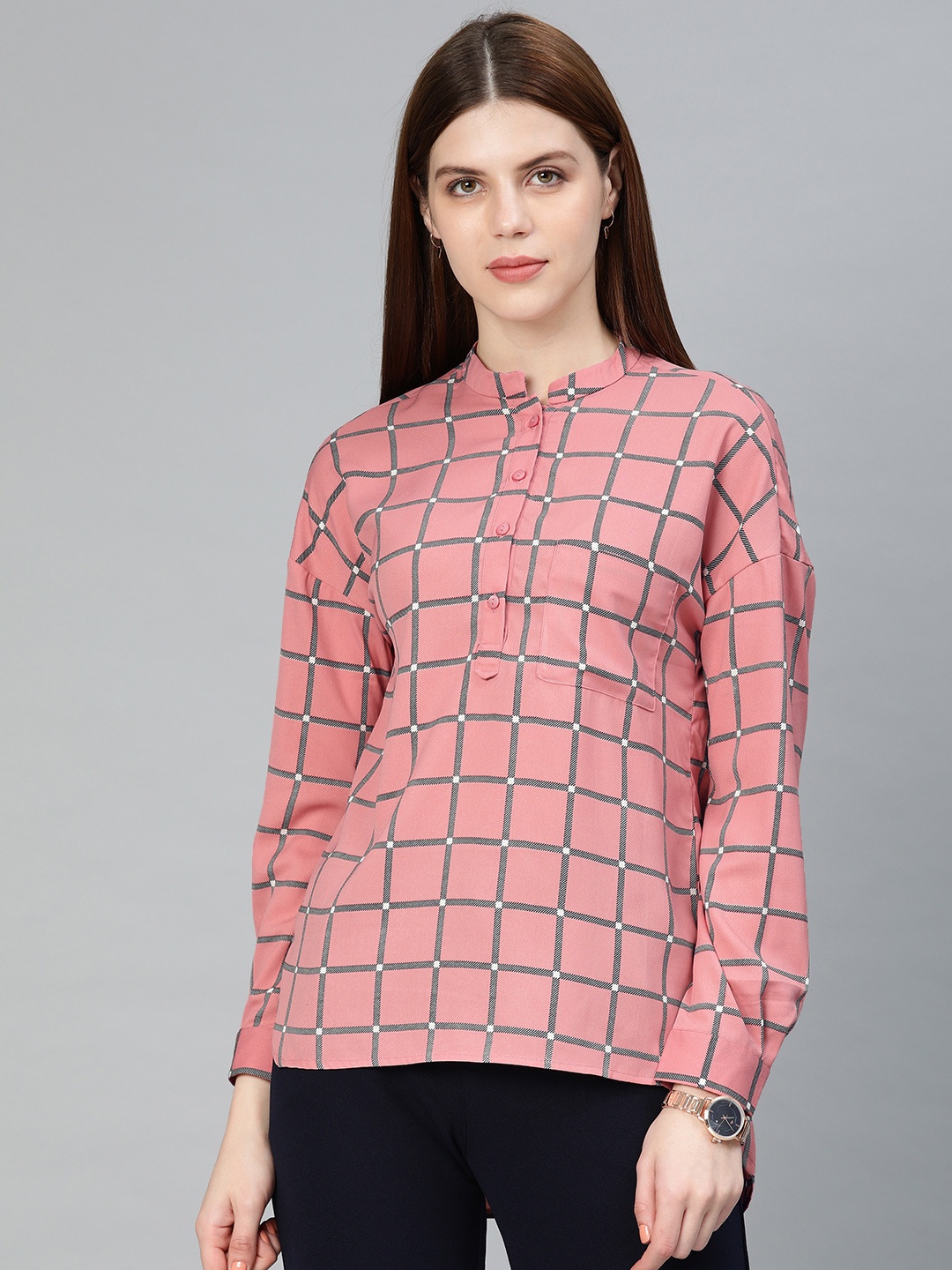 

Van Heusen Woman Pink Checked Shirt Style Top