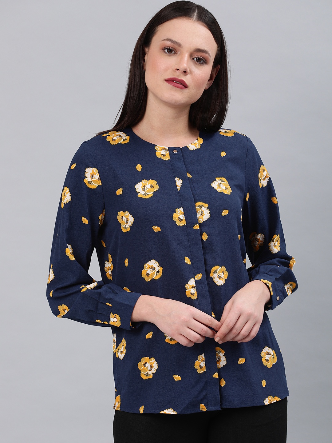 

Van Heusen Woman Women Navy Blue Printed Shirt Style Top
