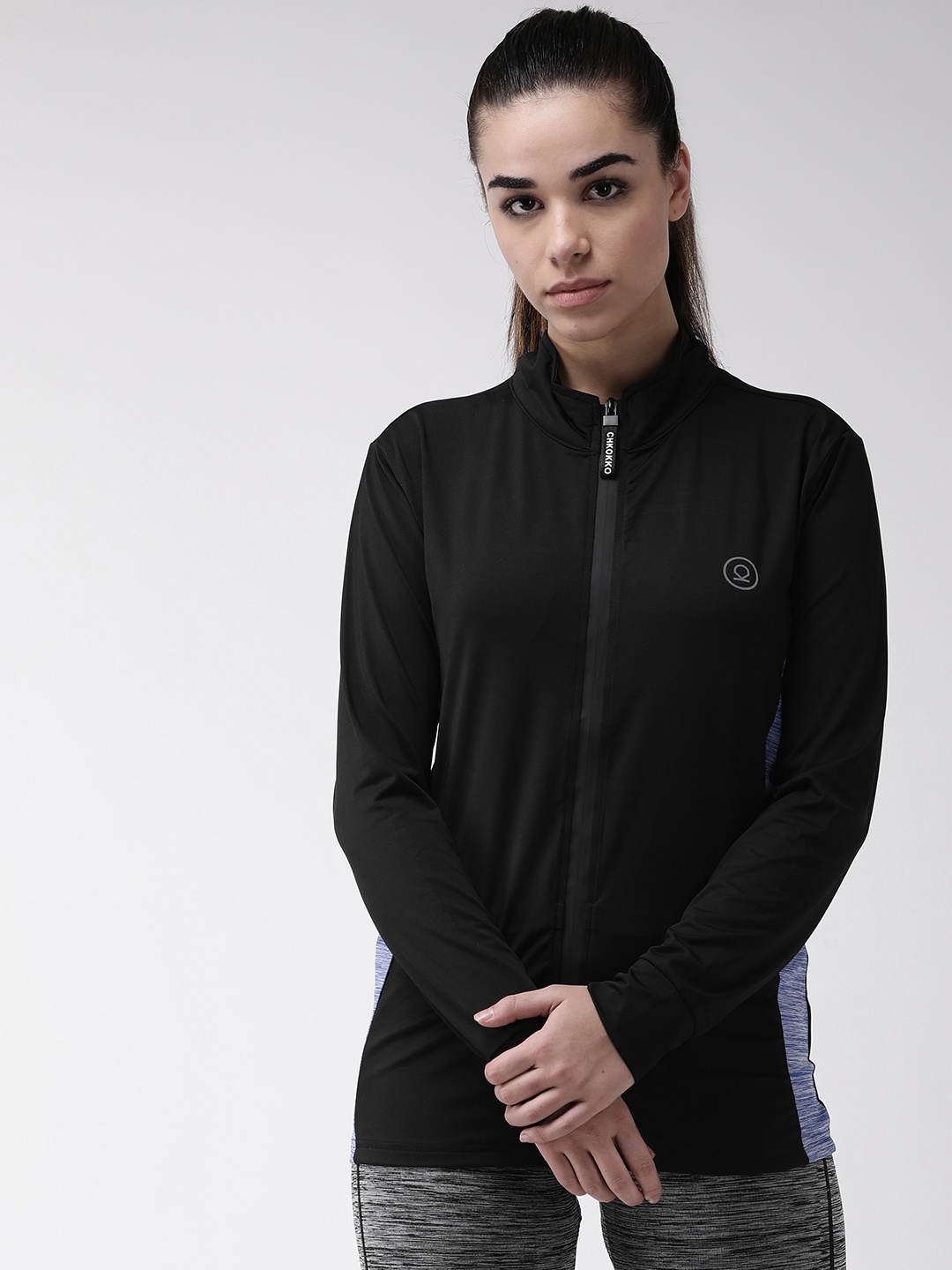 

Chkokko Women Black Slim Fit Solid Running Jacket