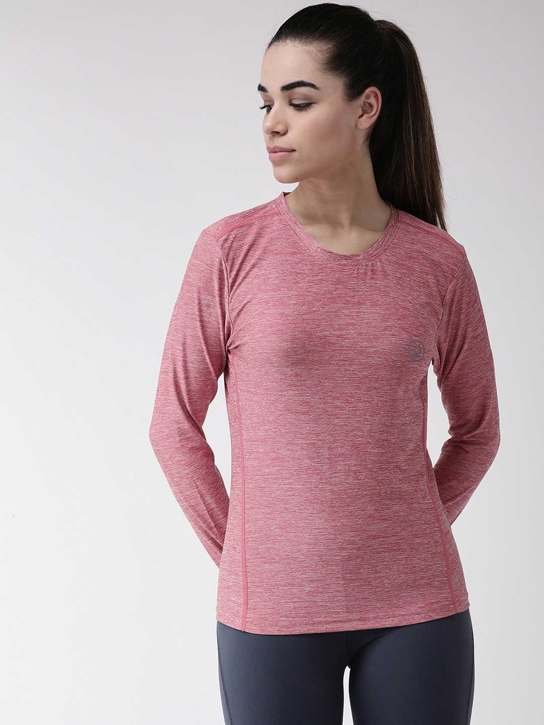 

CHKOKKO Women Pink Self Design Round Neck Training T-shirt