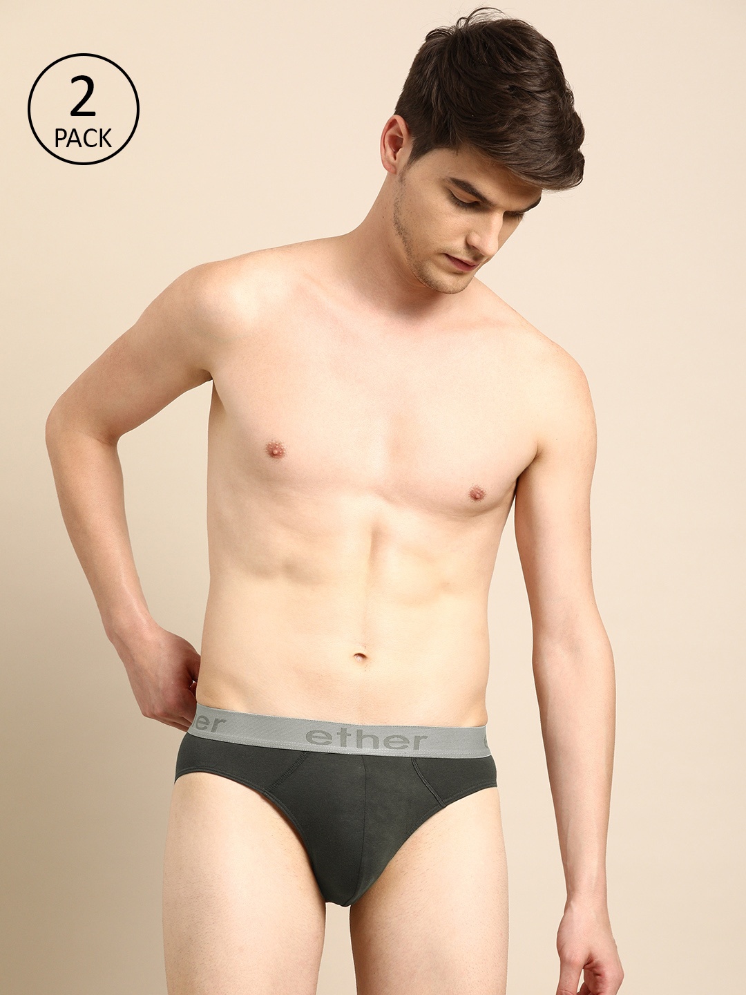 

ether Men Pack of 2 Charcoal Grey Solid Briefs ETHR-BRF-PK2-006A