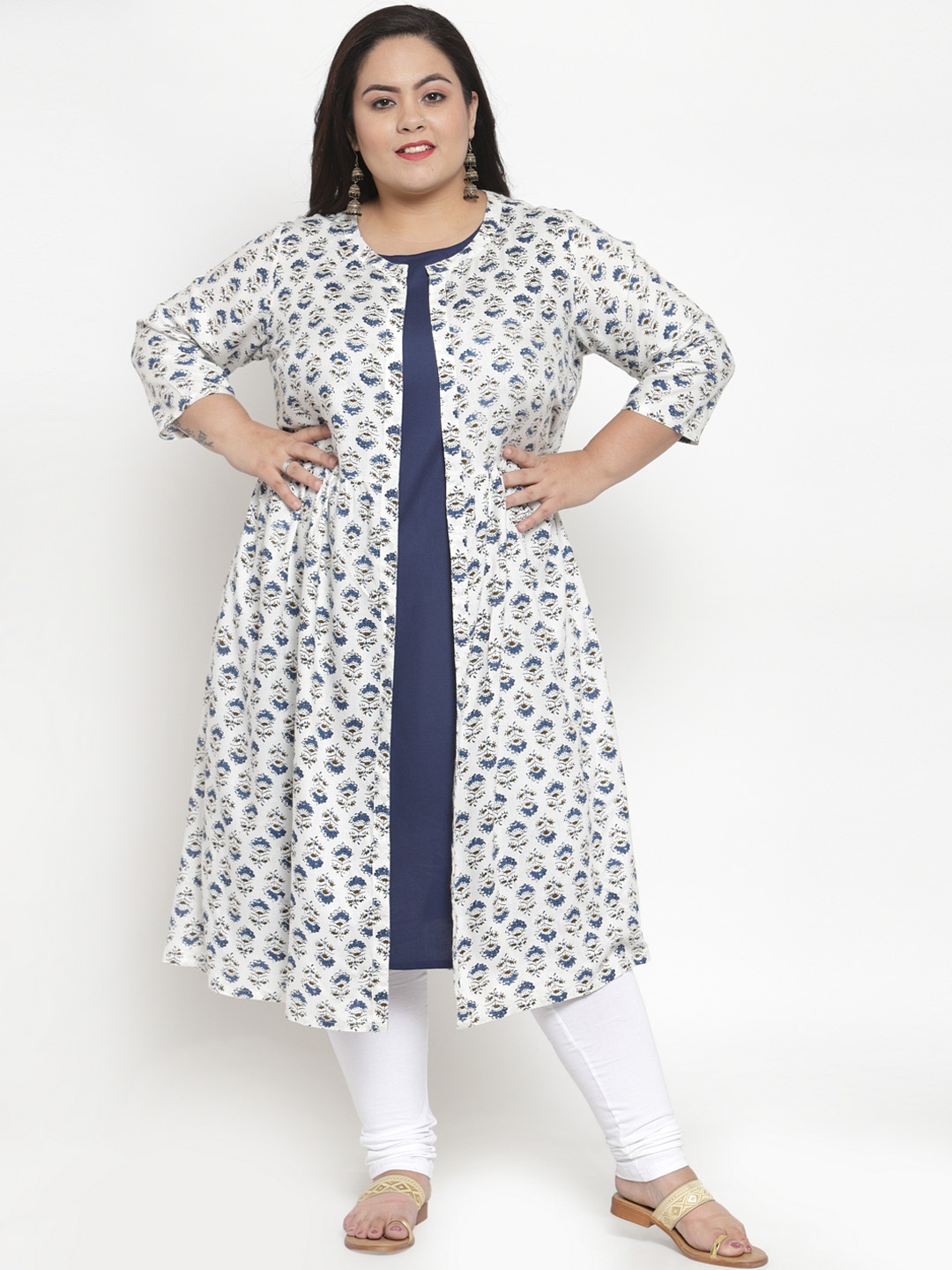 

plusS Women White & Blue Printed A-Line Kurta