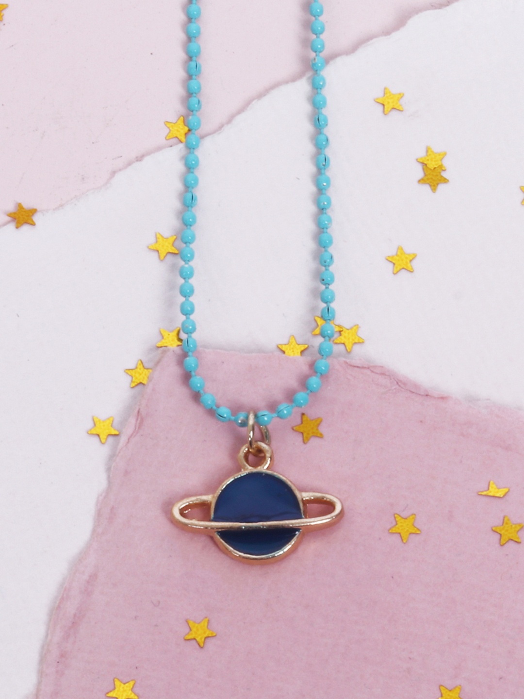 

lil' star Girls Turquoise Blue Planet Enamelled Pendant with Chain