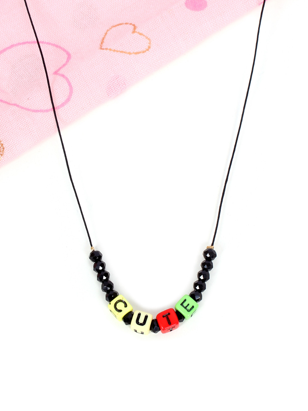 

lil' star Girls Black CUTE Lettered Beaded Handcrafted Necklace