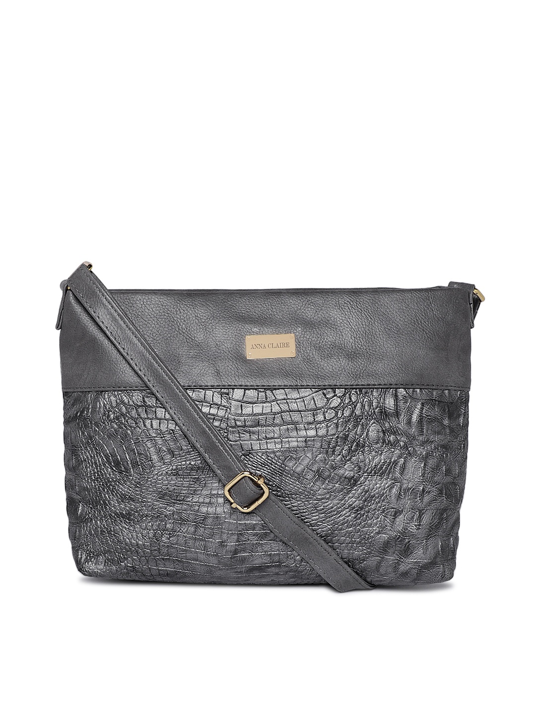 

Anna Claire Grey Animal Skin Textured Leather Sling Bag