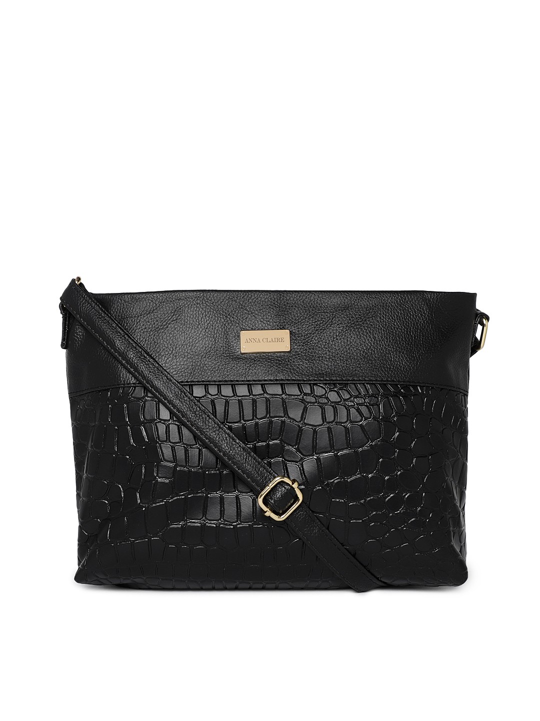 

Anna Claire Black Animal Skin Textured Leather Sling Bag