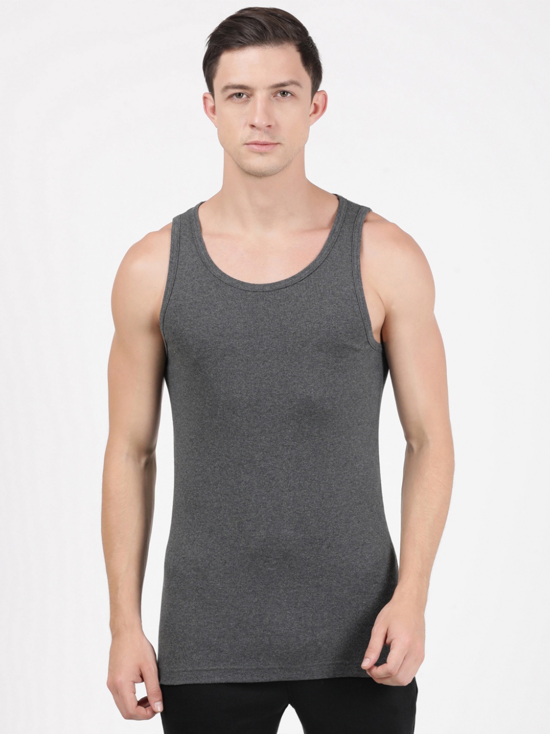 

Jockey Men Charcoal Grey Solid Cotton Innerwear Basic Vest