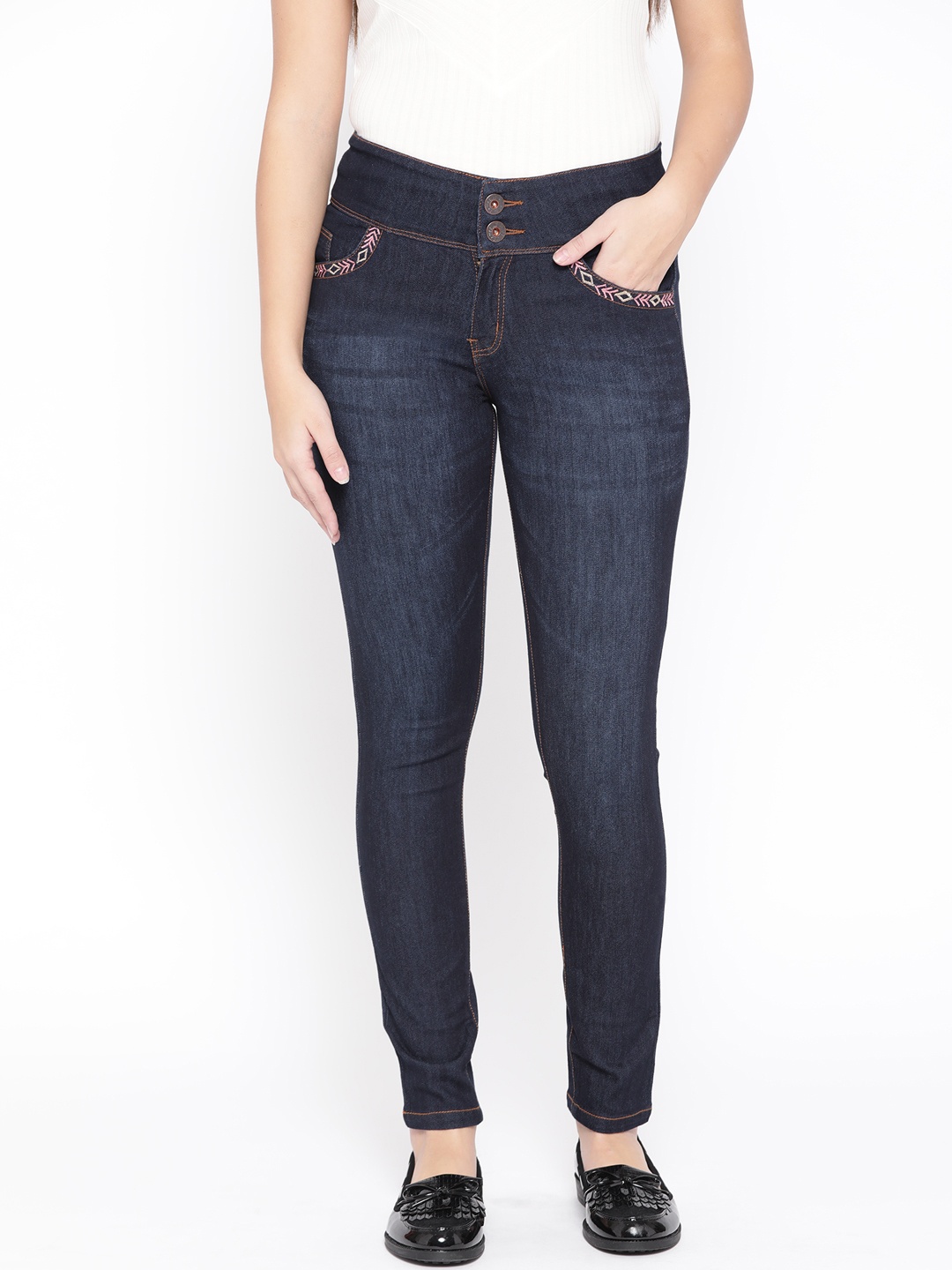 

urSense Women Navy Blue Slim Fit High-Rise Clean Look Stretchable Jeans