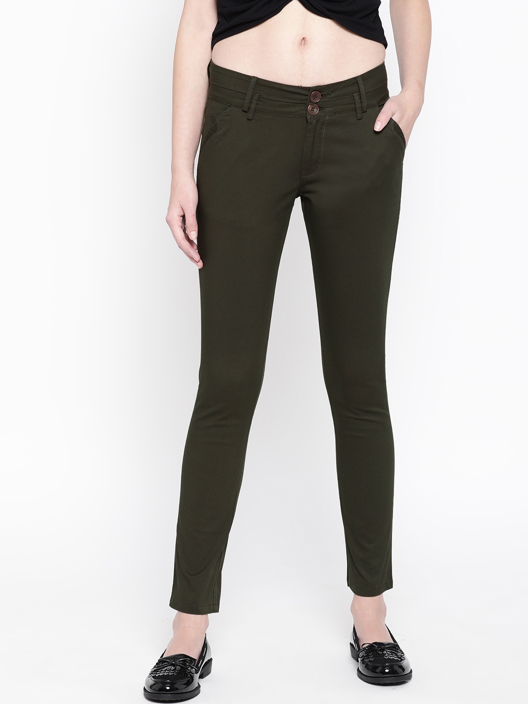 

urSense Women Olive Green Regular Fit Solid Trousers