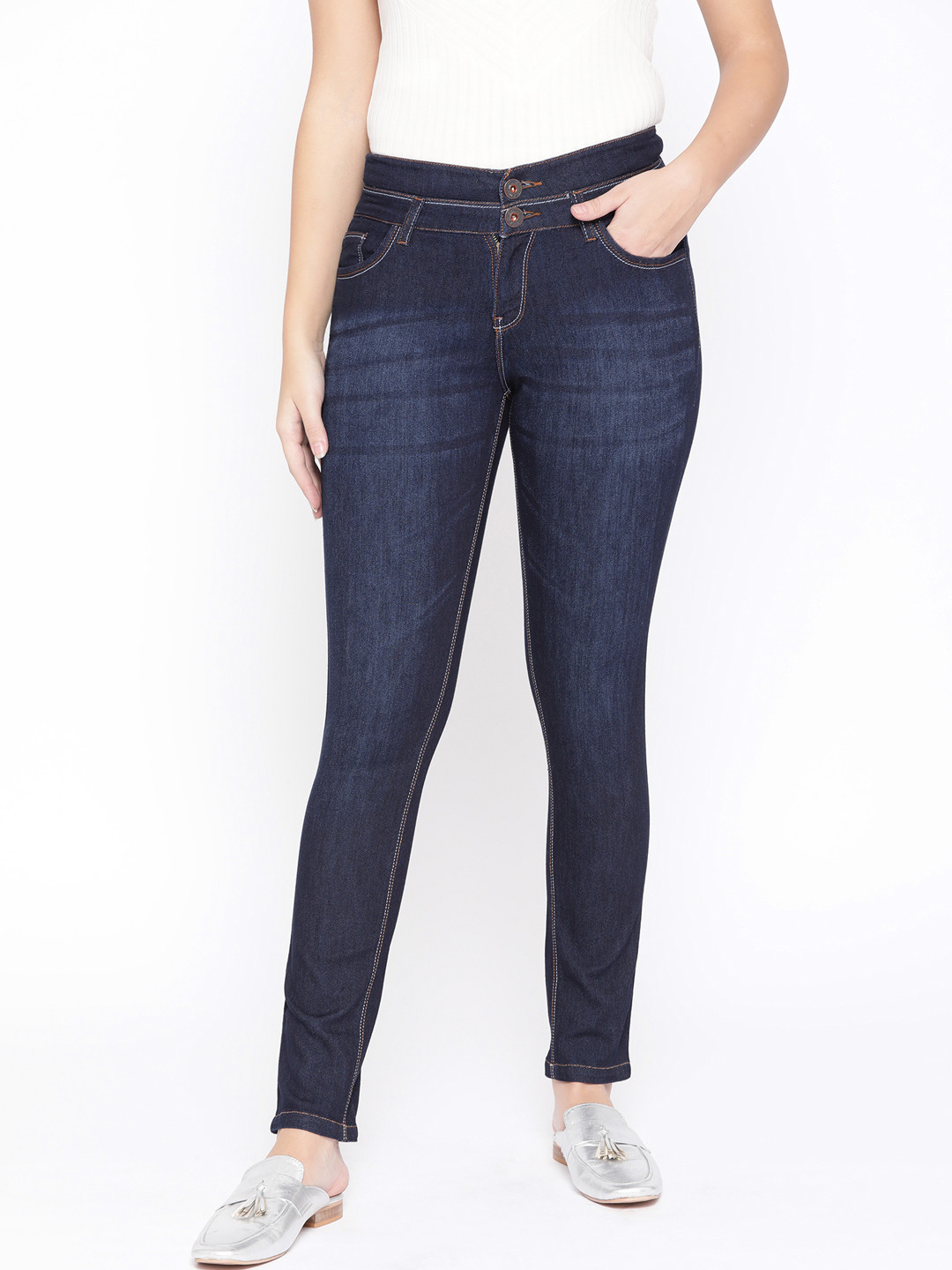 

urSense Women Navy Blue Slim Fit Mid-Rise Clean Look Stretchable Jeans