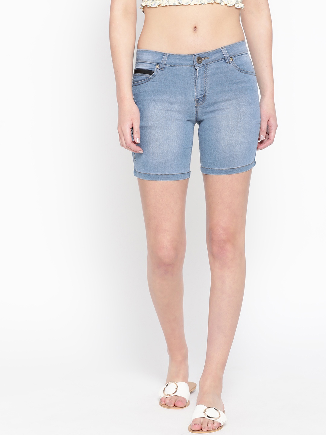

urSense Women Blue Washed Slim Fit Denim Shorts
