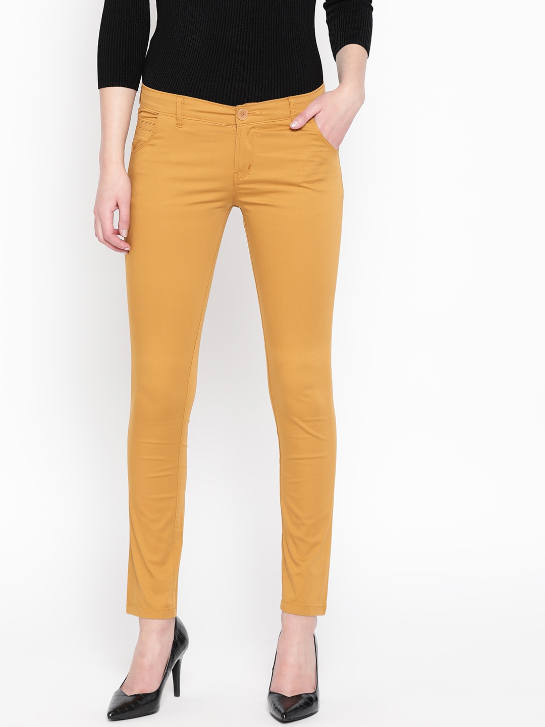 

urSense Women Mustard Yellow Regular Fit Solid Trousers