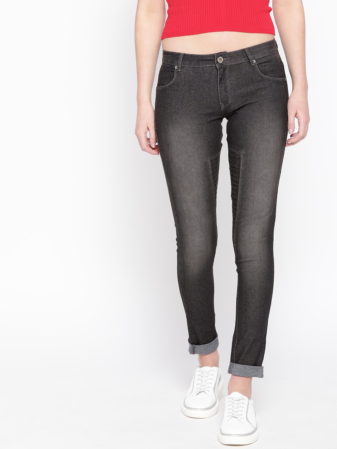 

urSense Women Charcoal Grey Slim Fit Mid-Rise Clean Look Stretchable Jeans