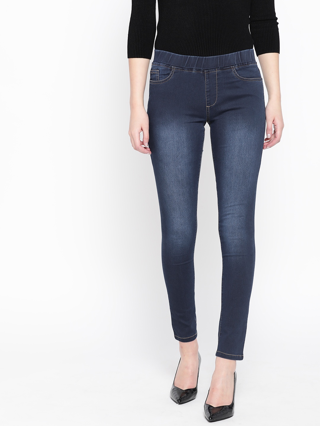 

urSense Women Navy Blue Washed Slim Fit Jeggings